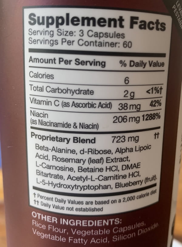 AGE Pill Ingredients Label. Current as of June 2023