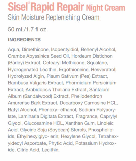 SISEL RAPID REPAIR NIGHT CREAM Ingredients