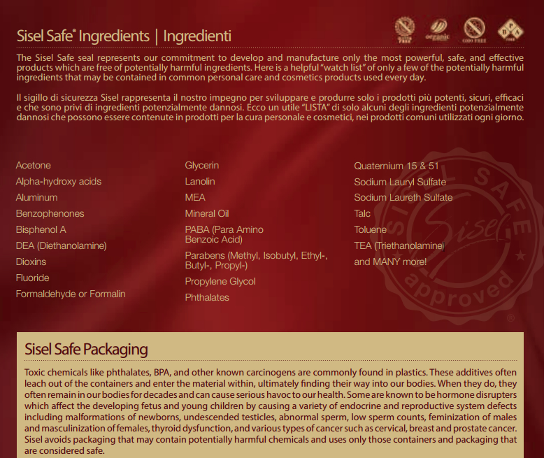 Sisel Safe Ingredients Product Packaging