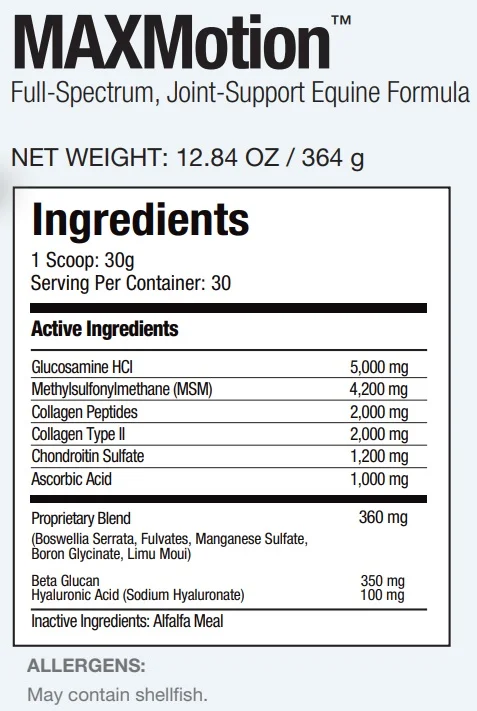 Sisel-max-motion-equine-formula-ingredients-label