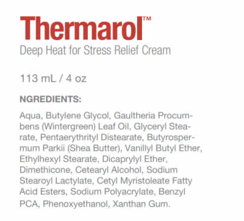 Thermarol Deep Heat for Stress Relief Cream Ingredients label